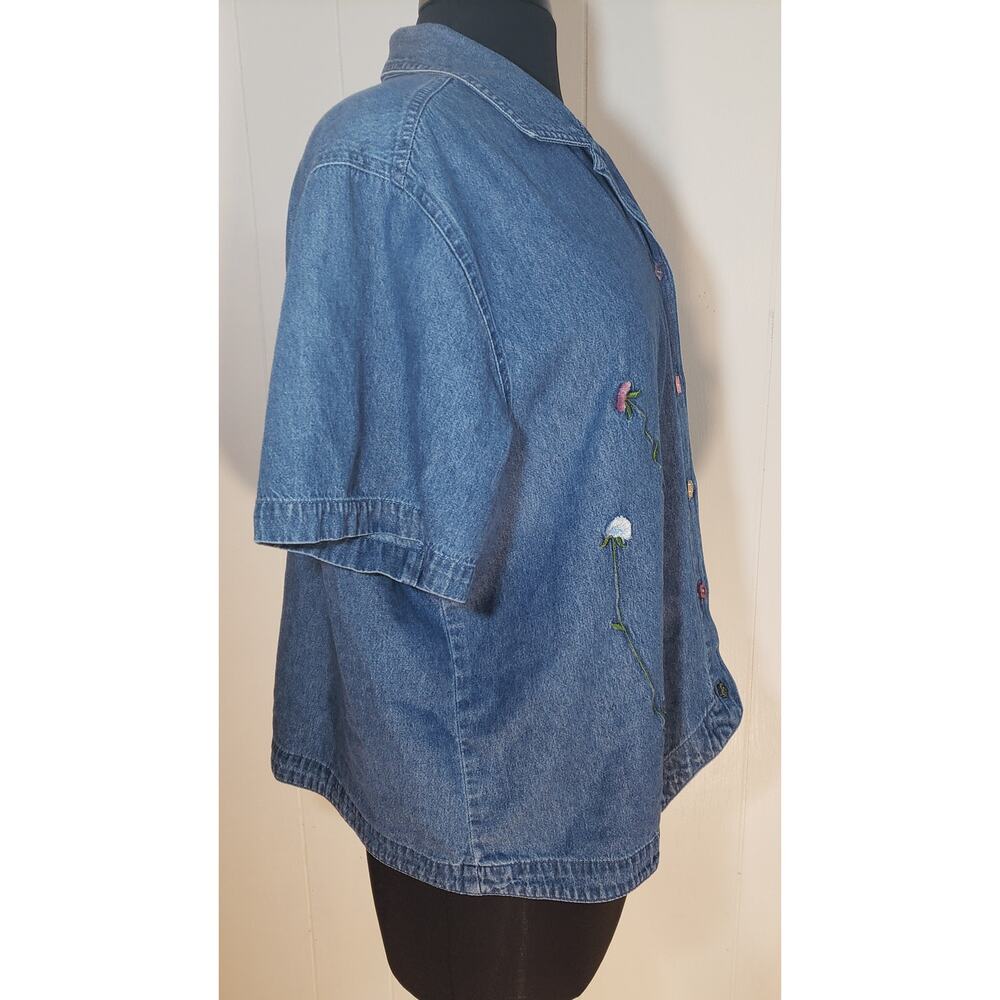 Lemon Grass  2pc denim button up 22W blouse with 2X Denim florals - Picture 4 of 9